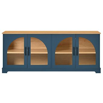 Trikiousd Farmhouse TV Stand with Arched Glass Doors & Adjustable Shelves for TVs Up to 70"
