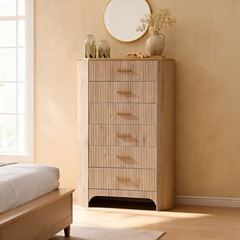 Fluted 6-Drawer Tall Dresser, 47.8" Tall Curved Storage Cabinet for Bedroom Living Room