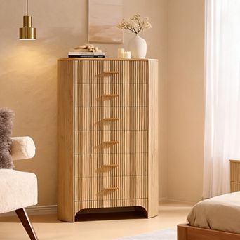 Fluted 6-Drawer Tall Dresser, 47.8" Tall Curved Storage Cabinet for Bedroom Living Room