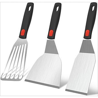 Zoulao Stainless Steel Spatula Set, Heavy-Duty, Silicone Handle, for Cast Iron, Grill, Pancake