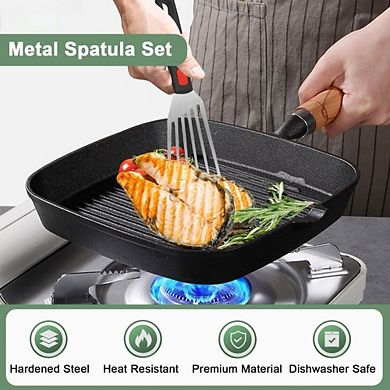 Zoulao Stainless Steel Spatula Set, Heavy-Duty, Silicone Handle, for Cast Iron, Grill, Pancake