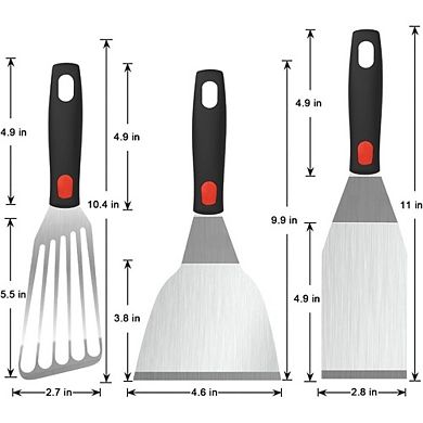 Zoulao Stainless Steel Spatula Set, Heavy-Duty, Silicone Handle, for Cast Iron, Grill, Pancake