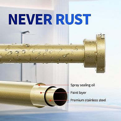 1in Heavy Duty Tension Shower Rod, Adjustable 28-74in No Drilling Chrome Gold