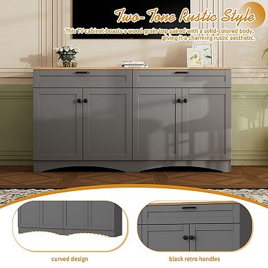 Trikiousd Farmhouse TV Stand with Drawers & Adjustable Shelves for TVs Up to 70"