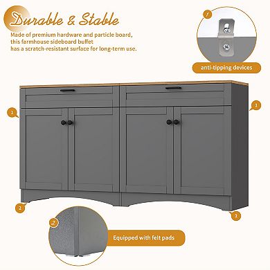 Trikiousd Farmhouse TV Stand with Drawers & Adjustable Shelves for TVs Up to 70"