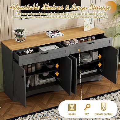 Trikiousd Farmhouse TV Stand with Drawers & Adjustable Shelves for TVs Up to 70"