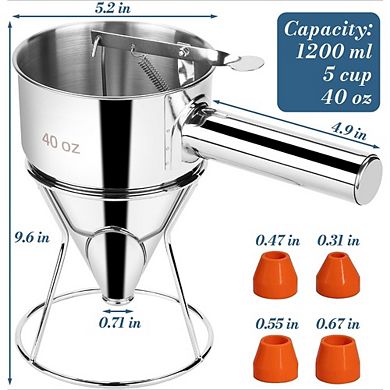 Zoulao 40oz Stainless Steel Pancake Batter Dispenser with Squeeze Handle & Nozzles