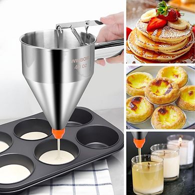 Zoulao 40oz Stainless Steel Pancake Batter Dispenser with Squeeze Handle & Nozzles