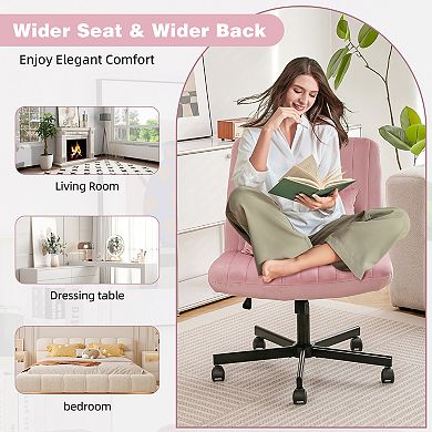 KWPZQEB Modern Velvet Armless Office Chair with Wheels for Home Office