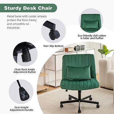 KWPZQEB Modern Velvet Armless Office Chair with Wheels for Home Office