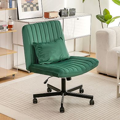 KWPZQEB Modern Velvet Armless Office Chair with Wheels for Home Office