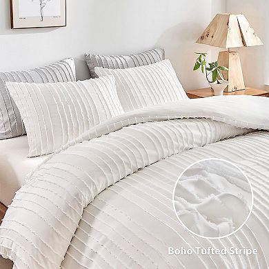 Striped Textured Tufted Duvet Cover Set - King Size