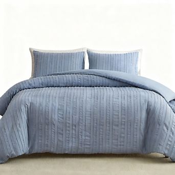 Striped Textured Tufted Duvet Cover Set - King Size