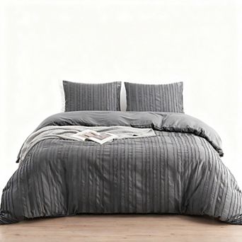 Striped Textured Tufted Duvet Cover Set - King Size