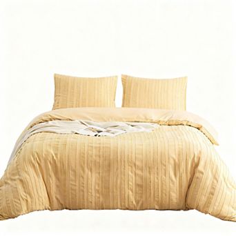 Striped Textured Tufted Duvet Cover Set - King Size