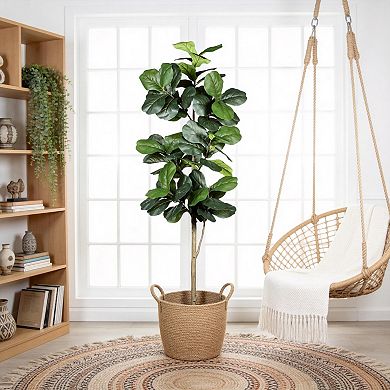 KWPZQEB Artificial Fiddle Leaf Fig Tree with Black Plastic Pot