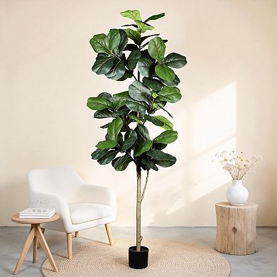KWPZQEB Artificial Fiddle Leaf Fig Tree with Black Plastic Pot