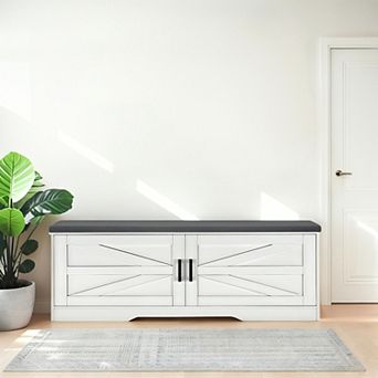 Farmhouse Entryway Shoe Bench with Cushion & Adjustable Shelves, for Entryway Bedroom