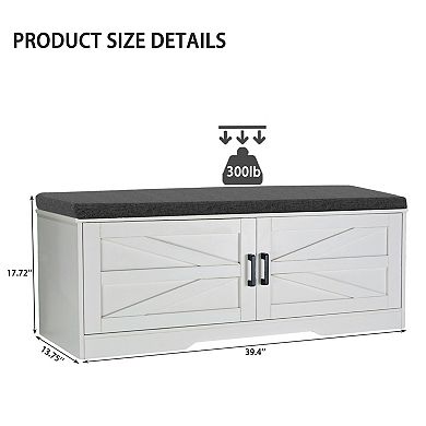 Farmhouse Entryway Shoe Bench with Cushion & Adjustable Shelves, for Entryway Bedroom