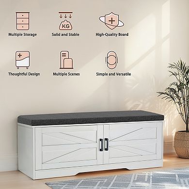 Farmhouse Entryway Shoe Bench with Cushion & Adjustable Shelves, for Entryway Bedroom