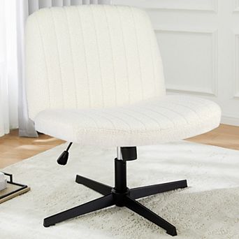 YIORTWO Wide Seat Cross-Legged Office Chair, Armless Swivel Chair without Wheels