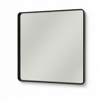 30x30 Matte Black Metal Framed Bathroom Mirror, Farmhouse Rounded Rectangle, Anti-Rust
