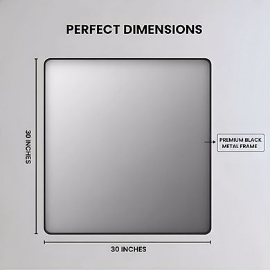 30x30 Matte Black Metal Framed Bathroom Mirror, Farmhouse Rounded Rectangle, Anti-Rust
