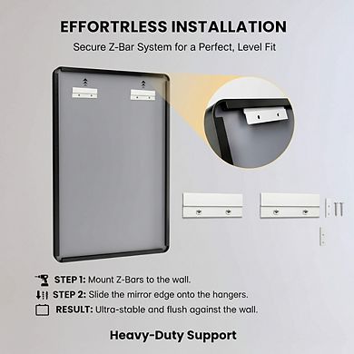 30x30 Matte Black Metal Framed Bathroom Mirror, Farmhouse Rounded Rectangle, Anti-Rust