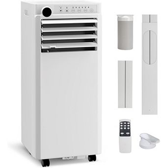8000 BTU 3-in-1 portable AC, cools 350 sq.ft, remote, timer, window kit.