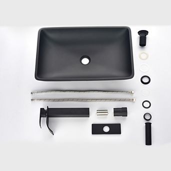 Rectangular Vessel Sink Set with Single-Handle Faucet and Pop-Up Drain