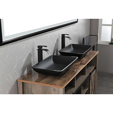 Rectangular Vessel Sink Set with Single-Handle Faucet and Pop-Up Drain