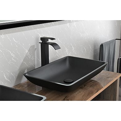 Rectangular Vessel Sink Set with Single-Handle Faucet and Pop-Up Drain