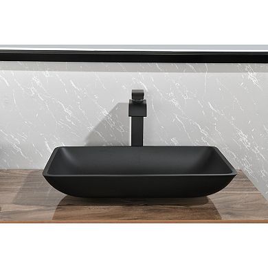 Rectangular Vessel Sink Set with Single-Handle Faucet and Pop-Up Drain