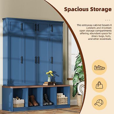 KWPZQEB Modern Versatile Hall Tree with 8 Doors, Wooden Shoe Cabinet for Entryway