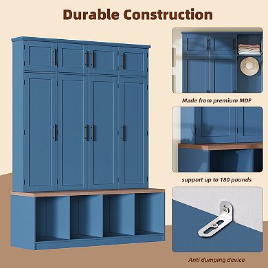 KWPZQEB Modern Versatile Hall Tree with 8 Doors, Wooden Shoe Cabinet for Entryway