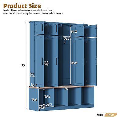 KWPZQEB Modern Versatile Hall Tree with 8 Doors, Wooden Shoe Cabinet for Entryway