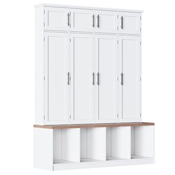 KWPZQEB Modern Versatile Hall Tree with 8 Doors, Wooden Shoe Cabinet for Entryway