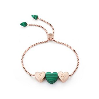 Luv Me Love Heart Malachite Gemstone Rose gold Plated Silver Adjustable Bracelet