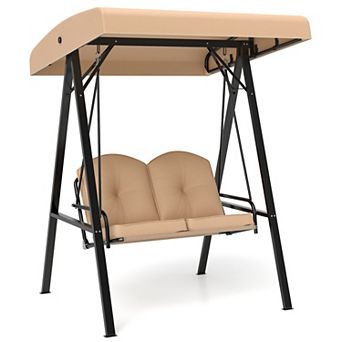 2 Person Porch Swing With Adjustable Canopy And Metal Stand
