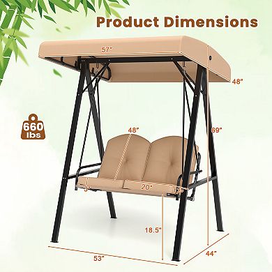 2 Person Porch Swing With Adjustable Canopy And Metal Stand