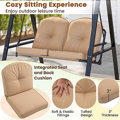 2 Person Porch Swing With Adjustable Canopy And Metal Stand