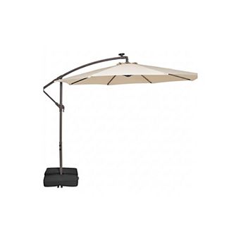 10 Ft Cantilever Patio Umbrella With Solar LED Lights And 360 Degree Rotation