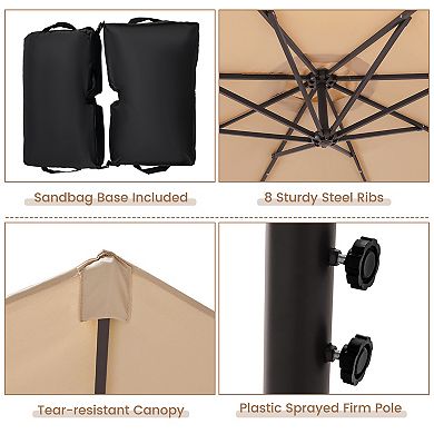 10 Ft Cantilever Patio Umbrella With Solar LED Lights And 360 Degree Rotation