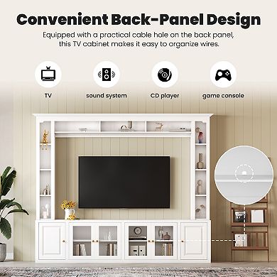 Trikiousd 4-Piece Modern TV Stand Wall Unit with Glass Doors & Adjustable Shelves for TVs Up to 80"