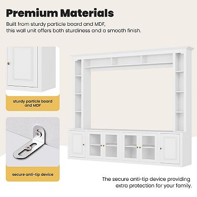 Trikiousd 4-Piece Modern TV Stand Wall Unit with Glass Doors & Adjustable Shelves for TVs Up to 80"