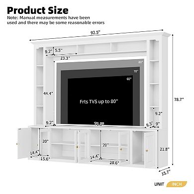 Trikiousd 4-Piece Modern TV Stand Wall Unit with Glass Doors & Adjustable Shelves for TVs Up to 80"