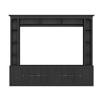 Trikiousd 4 pc Modern TV Stand Wall Unit with Glass Doors & Adjustable Shelves for TVs Up to 80"