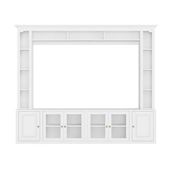Trikiousd 4 pc Modern TV Stand Wall Unit with Glass Doors & Adjustable Shelves for TVs Up to 80"