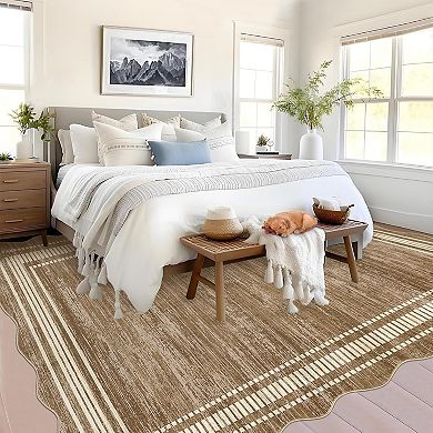 Runner Rug for Kitchen Non Slip,Low Pile Solid Color Area Rug, Carpet Stain Resistant Neutral Area