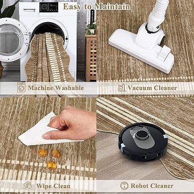 Runner Rug for Kitchen Non Slip,Low Pile Solid Color Area Rug, Carpet Stain Resistant Neutral Area